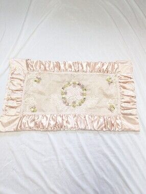 JCPenney Shabby Floral Cottagecore Flower Lace Peach Satin King Pillow Sham
